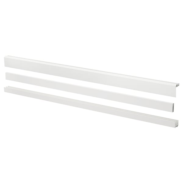 This image shows white LARKOLLEN rails for diy sliding doors. The set includes top, bottom, and support rails made of acrylic-coated aluminium.