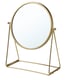LASSBYN gold vanity mirror with tilt, brass frame, stable base, magnifying side.
