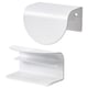 Two white plastic wall-mounted shelves; one circular, one tiered.