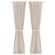 Off-white LENDA curtains tied back, made from 100% cotton, feature header tape and linear weave design.