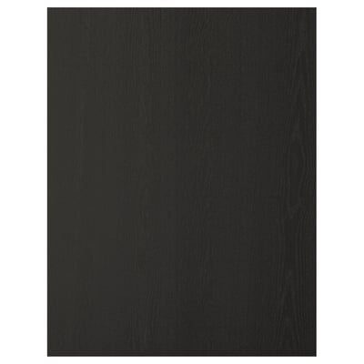 Black kitchen cabinet panel with bevelled edges and traditional design. Made from particleboard, ash veneer, and clear acrylic lacquer.