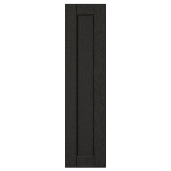 A LERHYTTAN kitchen cabinet door in black. It has a solid wood frame with bevelled edges and a veneer panel, offering a traditional look.