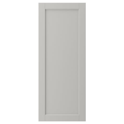 LERHYTTAN light grey kitchen door, solid wood frame with bevelled edges, inset veneer panel, rectangular shape.