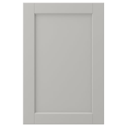 LERHYTTAN light grey kitchen door. Classic solid wood frame with bevelled edges and inset veneer panel.
