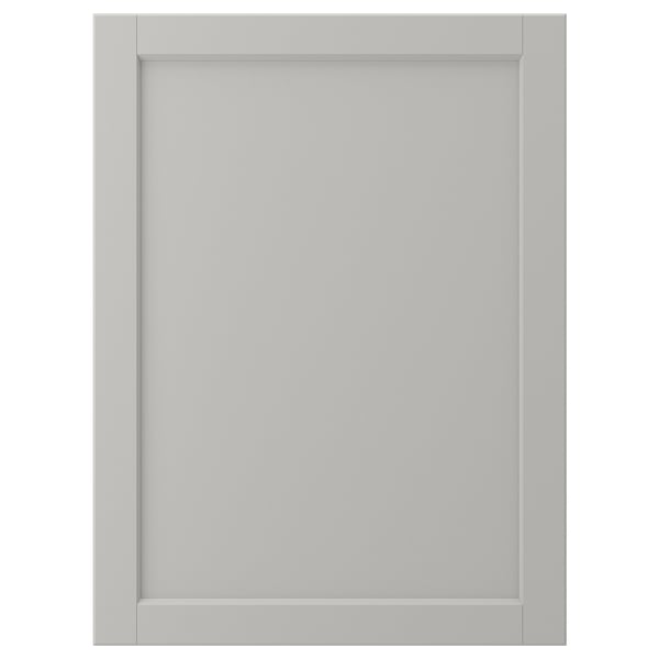 A grey LERHYTTAN kitchen cabinet door with a solid wood frame and bevelled edges.