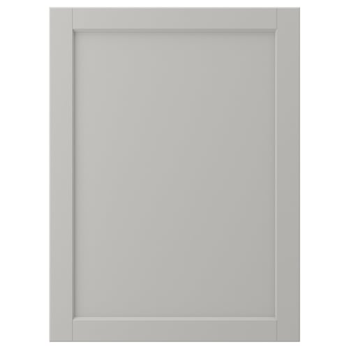 A grey LERHYTTAN kitchen cabinet door with a solid wood frame and bevelled edges.