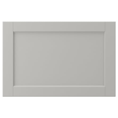 LERHYTTAN light grey kitchen cabinet front with solid wood frame and bevelled edges.