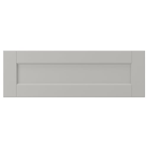 LERHYTTAN light grey kitchen drawer front, solid wood frame with bevelled edges and inset veneer panel, classic design.