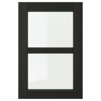 LERHYTTAN black wooden kitchen door with bevelled edges and clear glass panel.