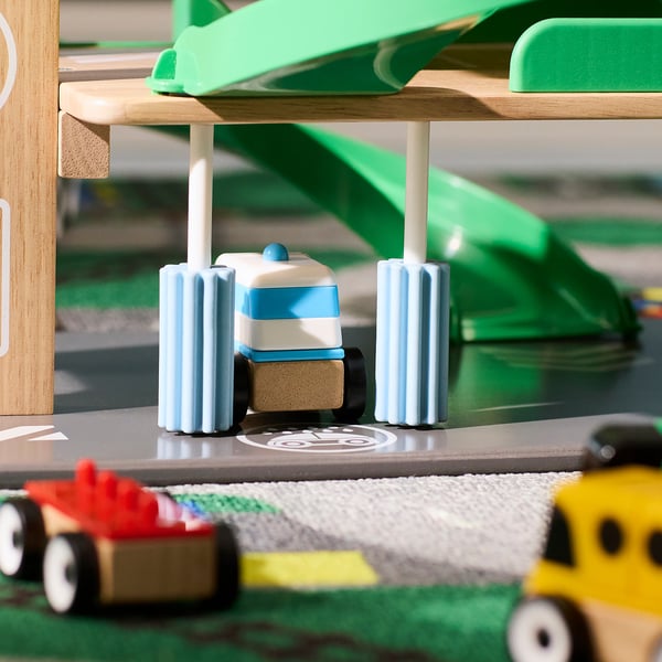 LILLABO 4-piece vehicle set, sports car/school bus recycling truck/police car/multicolour