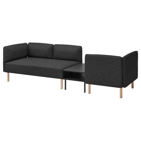 Modern LILLEHEM modular sofa set in dark grey fabric with wooden legs and a side table.