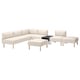 A beige LILLEHEM modular sofa set with light wood legs, including a corner sectional, two ottomans, an armchair, and a side table.