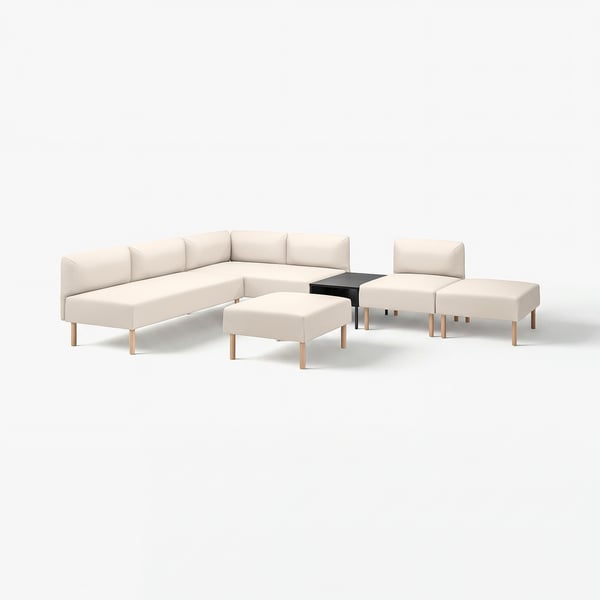 Modular LILLEHEM sofa in beige with vissle fabric, featuring multiple seating sections, wooden legs, and a clean, modern design.