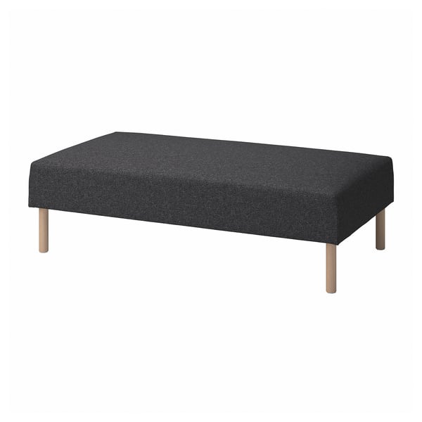 Black rectangular ottoman LILLEHEM with removable fabric cover and wooden legs.