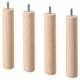 Four light-colored wooden legs with threaded ends arranged side by side.
