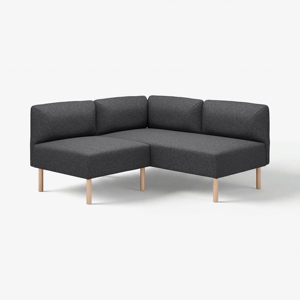 Modern dark grey l-shaped LILLEHEM sofa, sleek and minimalist design with wooden legs.