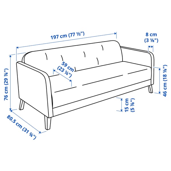 Illustration with measurements for the product: LINANÄS.