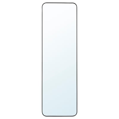 A LINDBYN mirror with a black frame and rounded corners, suitable for hanging horizontally or vertically.