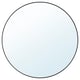 A round mirror with black frame, elegant design, suitable for bathroom or living room.
