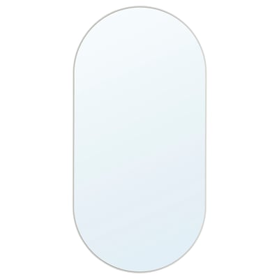 LINDBYN, white, oval mirror, minimalist style, wall mount.