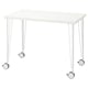 White LINNMON desk with metal legs and wheels.