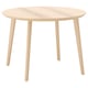 LISABO round dining table in natural wood. Four slim, tapered legs with a light wooden top.