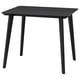 LISABO dining table, sleek black, rectangular, wood top, four angled legs, simple design.