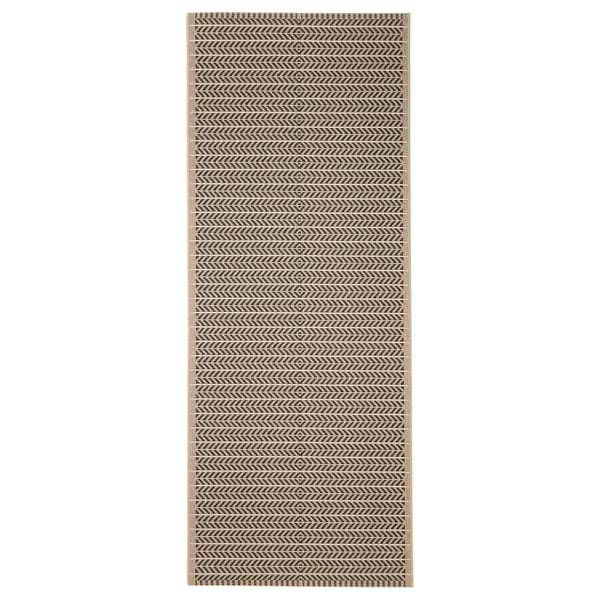 LOBBÄK outdoor rug, beige/black, rectangular, chevron pattern.