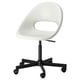 A white LOBERGET office chair with black wheels and a sleek design.