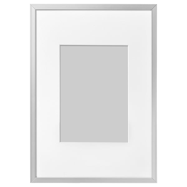 Silver LOMVIKEN photo frame with mat, rectangular design.