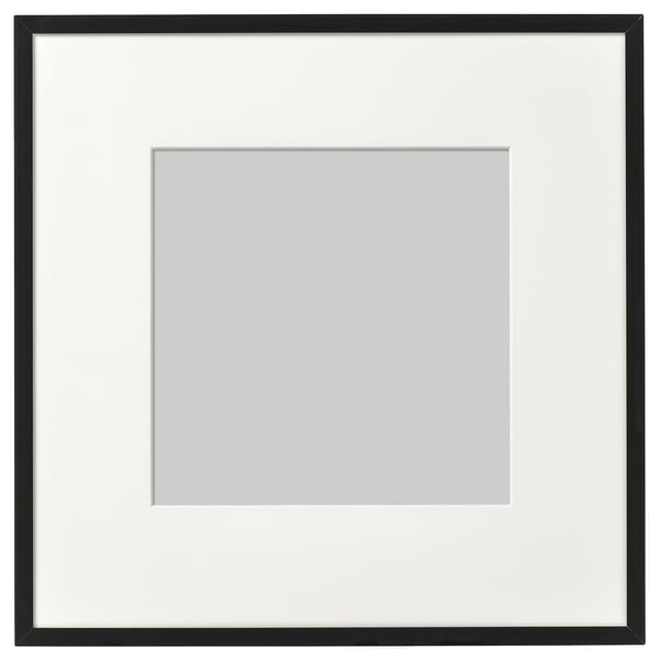 LOMVIKEN black photo frame. Slim metal edge, plastic front. Square shape, minimalist design.