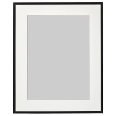 Black LOMVIKEN picture frame with grey mat, metal edge, holds 8x10 photo.