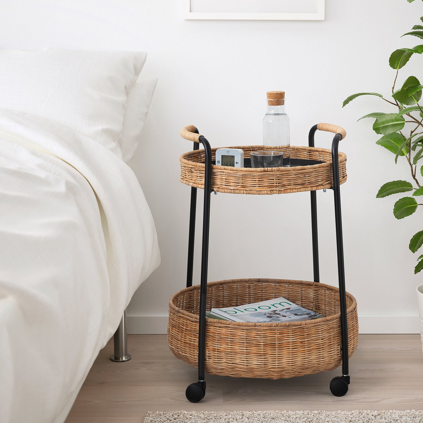 LUBBAN trolley table with storage, rattan/anthracite - IKEA Latvia