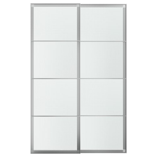 LUNDBRÄSMA Pair of sliding doors, aluminium/checkered glass, 150x236 cm