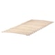 Depicts an untreated wooden slatted bed base with evenly spaced curved slats for mattress support.