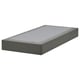 A flat-pack LYNGÖR bed base in gray, made of solid pine and recycled polyester, featuring removable covers.