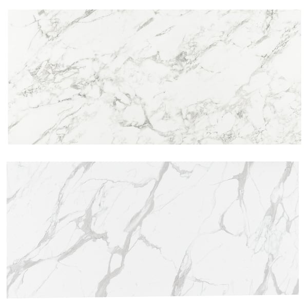 LYSEKIL Wall panel, double sided white lively marble effect/white marble effect, 119.6x55 cm