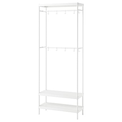 MACKAPÄR coat rack & shoe storage. Steel, durable, multiple shelves & hooks. Ideal for hallways.