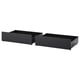 Two black MALM storage boxes with rectangular shape and smooth finish, ideal for under-bed storage.