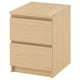 Light brown wooden MALM bedside table with three large drawers.