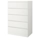 A white MALM chest of drawers with six drawers, ideal for bedroom storage.