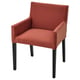Red upholstered chair with wooden legs. Modern, boxy design. Comfortable, padded seating.