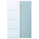 MEHAMN/AULI: sliding door pair, white & light blue panels, glass, and aluminum, modern design.