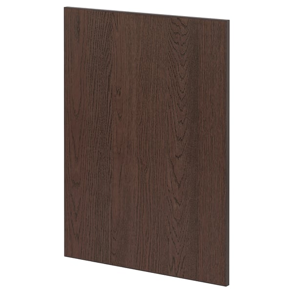 Dark brown wooden panel, rectangular, smooth surface, stained finish.