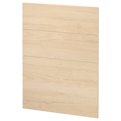 Light ash wood cabinet door, part of the METOD kitchen system. Rectangular shape with grooved design.