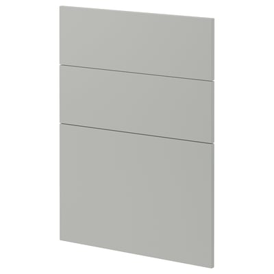 A light gray, rectangular METOD kitchen cabinet front. It has a sleek, modern design with three sections.