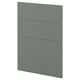 Modular gray-green kitchen cabinet drawer fronts.