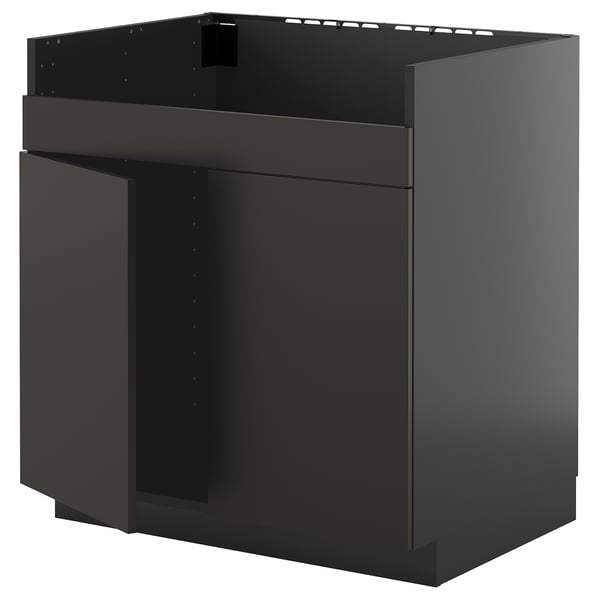 Black handleless METOD kitchen cabinet.