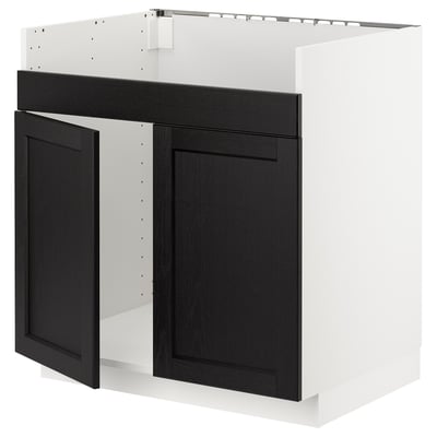 METOD kitchen unit: white & dark brown wood, square shape, flat panels, sturdy frame.