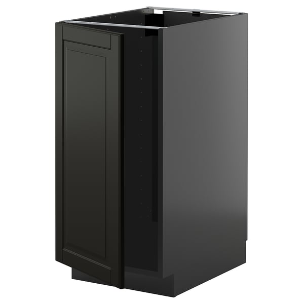 Black METOD kitchen cabinet, sleek and modern, with beveled black bodbyn fronts.